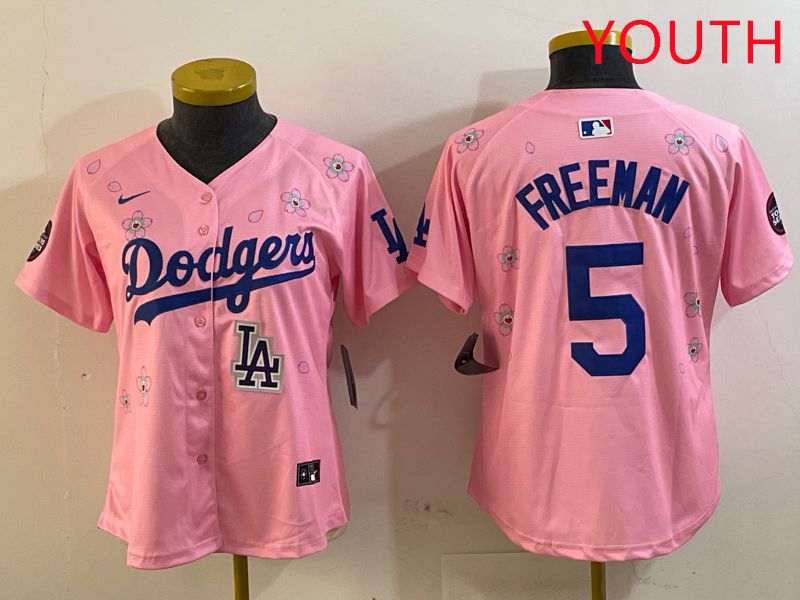 Youth Los Angeles Dodgers #5 Freeman Pink Sakura Edition 2025 Nike MLB Jersey style 10->youth mlb jersey->Youth Jersey